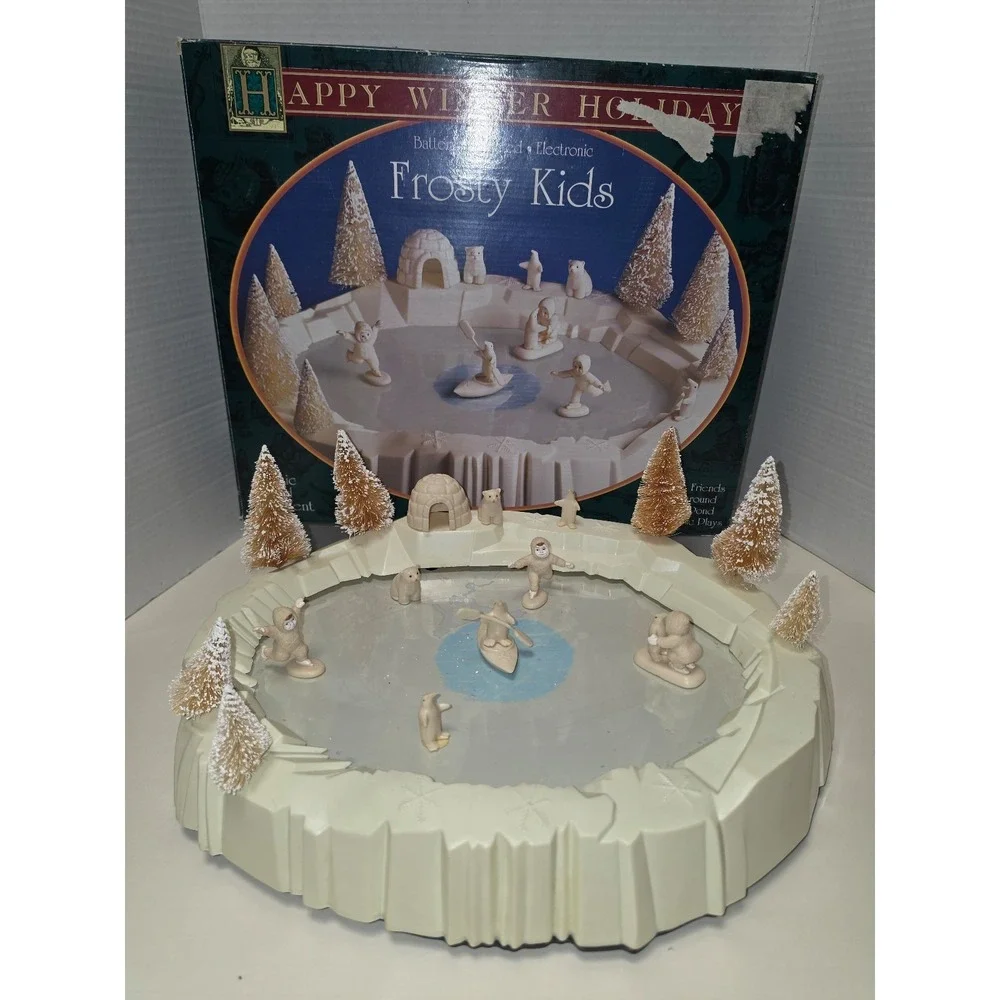 Happy Winter Holiday‎ Village Animated Skating Pond musical Polar Bears penguin